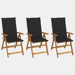 Cadeiras de jardim - Cadeiras de exterior dobráveis c almofadões 3 pcs acácia maciça