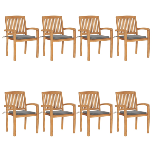 Cadeiras de jardim - Cadeiras de exterior empiháveis c almofadões 8 pcs teca maciça Cadeiras de jardim - Cadeiras de exterior empiháveis c almofadões 8 pcs teca maciça