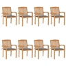 Cadeiras de jardim - Cadeiras de exterior empiháveis c almofadões 8 pcs teca maciça