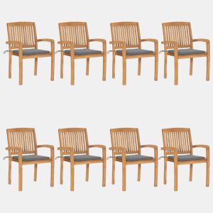Cadeiras de jardim - Cadeiras de exterior empiháveis c almofadões 8 pcs teca maciça
