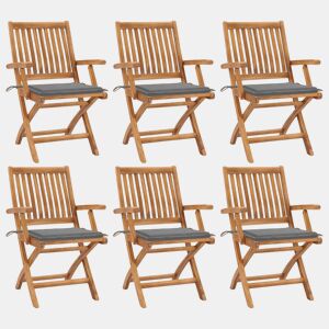 Cadeiras de jardim - Cadeiras de exterior dobráveis c almofadões 6 pcs teca maciça