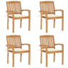 Cadeiras de jardim - Cadeiras de exterior empiháveis c almofadões 4 pcs teca maciça