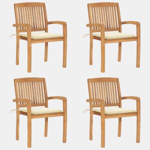 Cadeiras de jardim - Cadeiras de exterior empiháveis c almofadões 4 pcs teca maciça