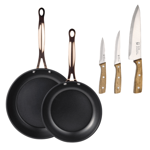 Frigideiras de indução de cobre Ø20Ø24cm e facas de cozinha Frigideiras de indução de cobre Ø20Ø24cm e facas de cozinha