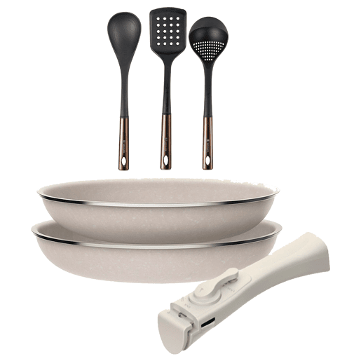 Frigideiras de indução Click&Cook Ø24Ø28cm e utensílios de cozinha