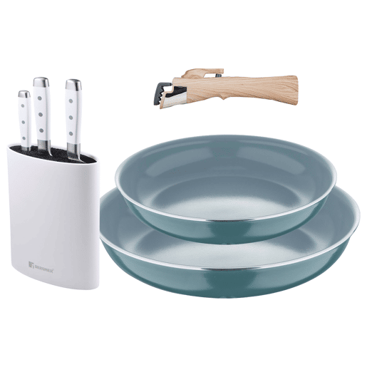 Frigideiras de indução Click&Cook Ø24Ø28cm e facas de cozinha