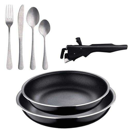 Frigideiras de indução Click&Cook Ø22Ø26cm e conjunto de talheres de 16 peças