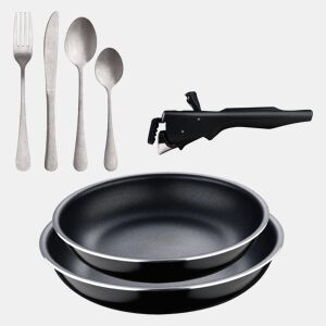 Frigideiras de indução Click&Cook Ø22Ø26cm e conjunto de talheres de 16 peças
