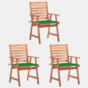 Cadeiras de jantar p jardim - Cadeiras de exterior 3 pcs c almofadões acácia maciça