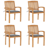 Cadeiras de jardim - Cadeiras de exterior empiháveis c almofadões 4 pcs teca maciça