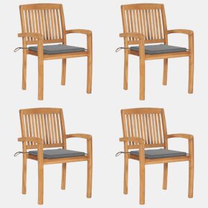 Cadeiras de jardim - Cadeiras de exterior empiháveis c almofadões 4 pcs teca maciça
