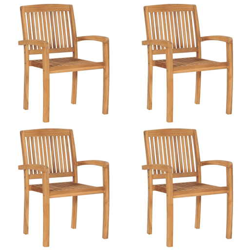 Cadeiras de jardim - Cadeiras de exterior empiháveis c almofadões 4 pcs teca maciça Cadeiras de jardim - Cadeiras de exterior empiháveis c almofadões 4 pcs teca maciça