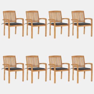 Cadeiras de jardim - Cadeiras de exterior empiháveis c almofadões 8 pcs teca maciça