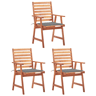 Cadeiras de jantar p jardim - Cadeiras de exterior 3 pcs c almofadões acácia maciça