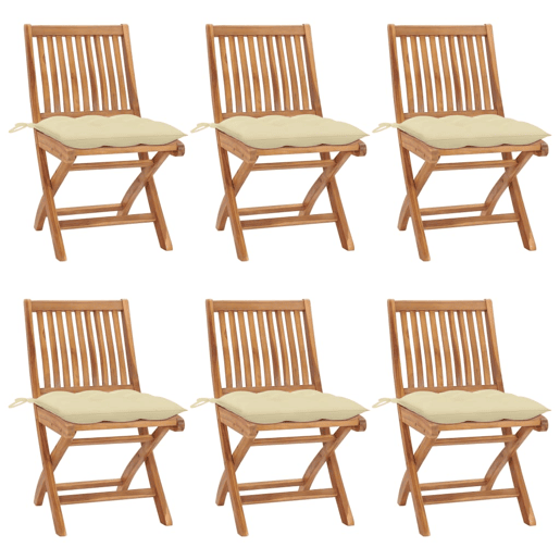 Cadeiras de jardim - Cadeiras de exterior dobráveis c almofadões 6 pcs teca maciça