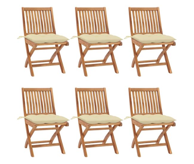 Juego de 6 sillas de jardín plegables - sillas terraza madera maciza teca con cojines