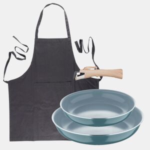Frigideiras de indução Click&Cook Ø24Ø28cm e avental cinza