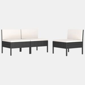 Cadeiras de jardim - Cadeiras de exterior com almofadões 3 pcs vime PE preto