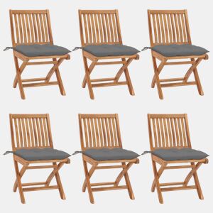 Cadeiras de jardim - Cadeiras de exterior dobráveis c almofadões 6 pcs teca maciça