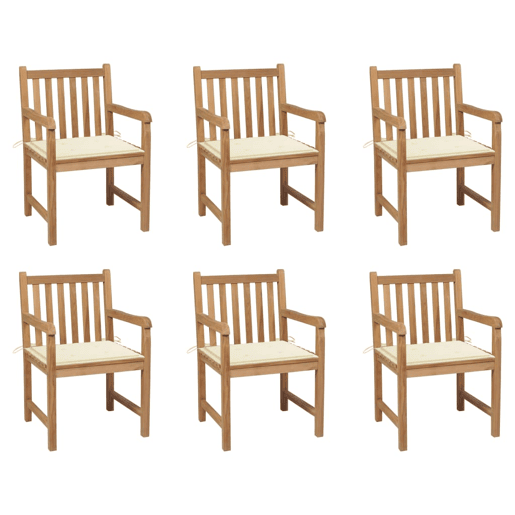 Cadeiras de jardim - Cadeiras de exterior c almofadões cor creme 6 pcs teca maciça