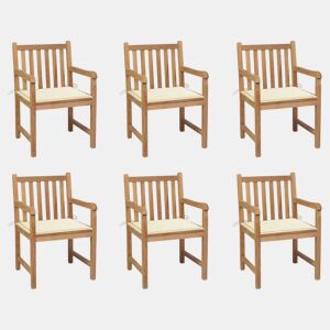 Cadeiras de jardim - Cadeiras de exterior c almofadões cor creme 6 pcs teca maciça
