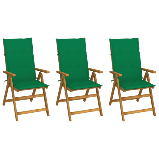 Cadeiras de jardim - Cadeiras de exterior dobráveis c almofadões 3 pcs acácia maciça
