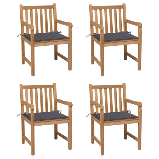 Cadeiras de jardim - Cadeiras de exterior c almofadões antracite 4 pcs teca maciça