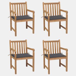 Cadeiras de jardim - Cadeiras de exterior c almofadões antracite 4 pcs teca maciça