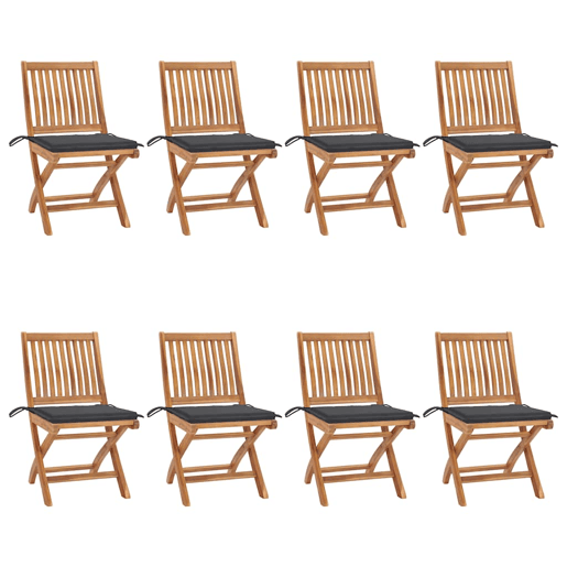 Cadeiras de jardim - Cadeiras de exterior dobráveis c almofadões 8 pcs teca maciça
