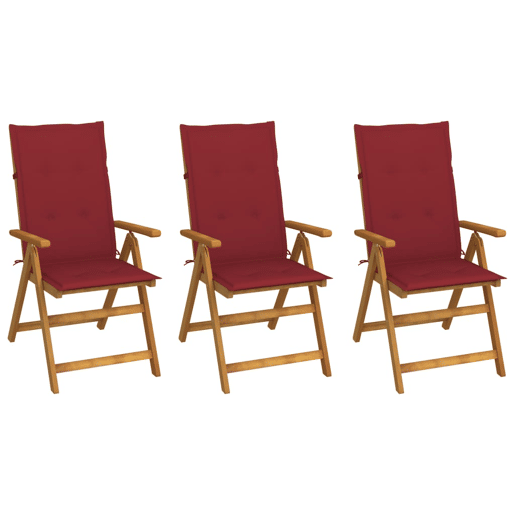 Cadeiras de jardim - Cadeiras de exterior dobráveis c almofadões 3 pcs acácia maciça