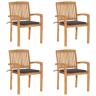 Cadeiras de jardim - Cadeiras de exterior empiháveis c almofadões 4 pcs teca maciça