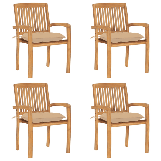 Cadeiras de jardim - Cadeiras de exterior empiháveis c almofadões 4 pcs teca maciça