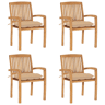 Cadeiras de jardim - Cadeiras de exterior empiháveis c almofadões 4 pcs teca maciça