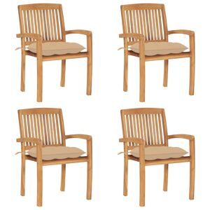 Cadeiras de jardim - Cadeiras de exterior empiháveis c almofadões 4 pcs teca maciça