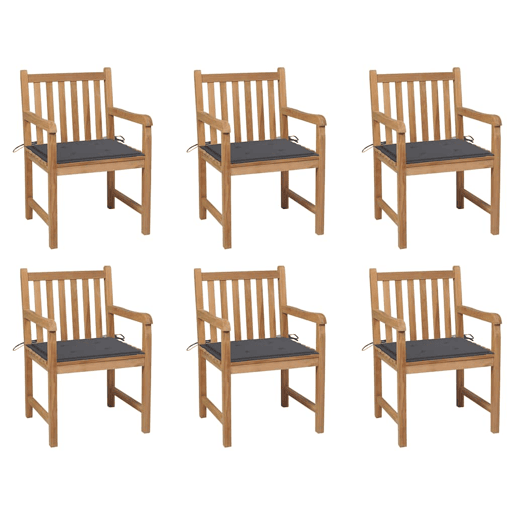 Cadeiras de jardim - Cadeiras de exterior c almofadões antracite 6 pcs teca maciça
