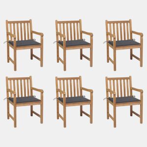 Cadeiras de jardim - Cadeiras de exterior c almofadões antracite 6 pcs teca maciça
