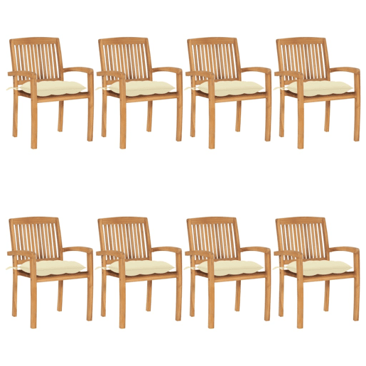 Cadeiras de jardim - Cadeiras de exterior empiháveis c almofadões 8 pcs teca maciça Cadeiras de jardim - Cadeiras de exterior empiháveis c almofadões 8 pcs teca maciça
