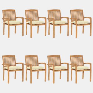 Cadeiras de jardim - Cadeiras de exterior empiháveis c almofadões 8 pcs teca maciça