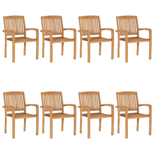 Cadeiras de jardim - Cadeiras de exterior empiháveis c almofadões 8 pcs teca maciça Cadeiras de jardim - Cadeiras de exterior empiháveis c almofadões 8 pcs teca maciça