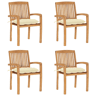 Cadeiras de jardim - Cadeiras de exterior empiháveis c almofadões 4 pcs teca maciça