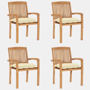 Cadeiras de jardim - Cadeiras de exterior empiháveis c almofadões 4 pcs teca maciça