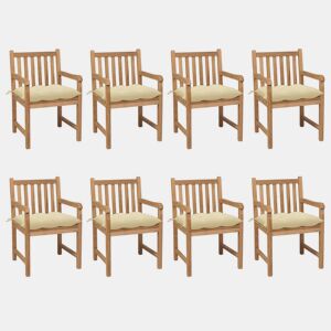 Cadeiras de jardim - Cadeiras de exterior c almofadões branco nata 8 pcs teca maciça