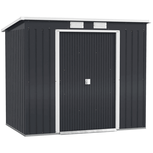 Outsunny Abrigo de Jardim 213x130x173 cm Abrigo de Exterior de Aço Galvanizado com Porta Corredeira e Ventilações para Armazenamento de Ferramentas Cinza Escuro
