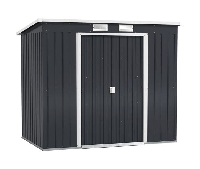 Outsunny caseta de jardín exterior 2,4 m², 213x130x172 cm, cobertizo de jardín exterior metálico con puerta corredera, techo inclinado, base refuerzo