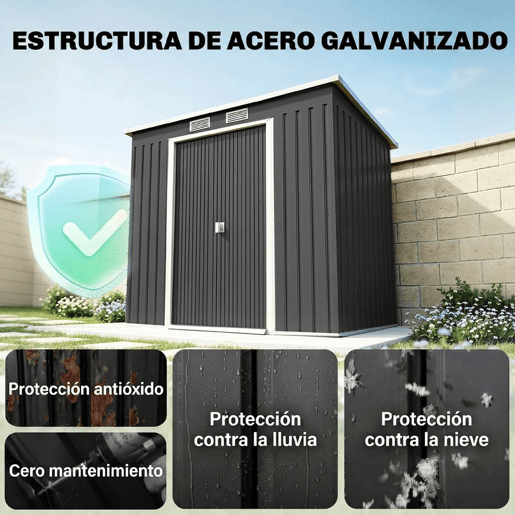 Outsunny Abrigo de Jardim 213x130x173 cm Abrigo de Exterior de Aço Galvanizado com Porta Corredeira e Ventilações para Armazenamento de Ferramentas Cinza Escuro