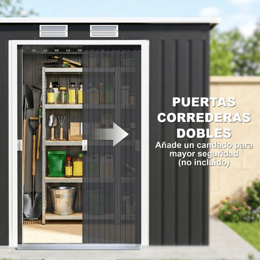 Outsunny Abrigo de Jardim 213x130x173 cm Abrigo de Exterior de Aço Galvanizado com Porta Corredeira e Ventilações para Armazenamento de Ferramentas Cinza Escuro