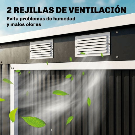 Outsunny Abrigo de Jardim 213x130x173 cm Abrigo de Exterior de Aço Galvanizado com Porta Corredeira e Ventilações para Armazenamento de Ferramentas Cinza Escuro