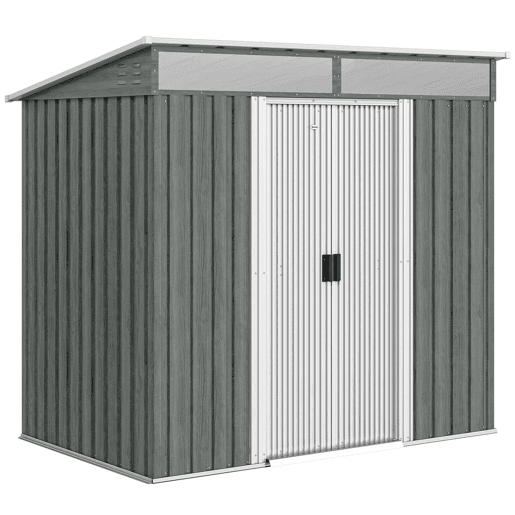 Outsunny Abrigo de Jardim Exterior 2 m² 195x122x181,5 cm Abrigo Metálico com Base SEM CHÃO 2 Portas de Correr Janelas e Ganchos para Ferramentas Cinza Claro
