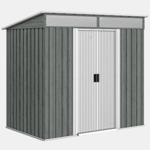 Outsunny Abrigo de Jardim Exterior 2 m² 195x122x181,5 cm Abrigo Metálico com Base SEM CHÃO 2 Portas de Correr Janelas e Ganchos para Ferramentas Cinza Claro
