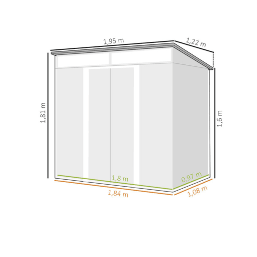 Outsunny Abrigo de Jardim Exterior 2 m² 195x122x181,5 cm Abrigo Metálico com Base SEM CHÃO 2 Portas de Correr Janelas e Ganchos para Ferramentas Cinza Claro